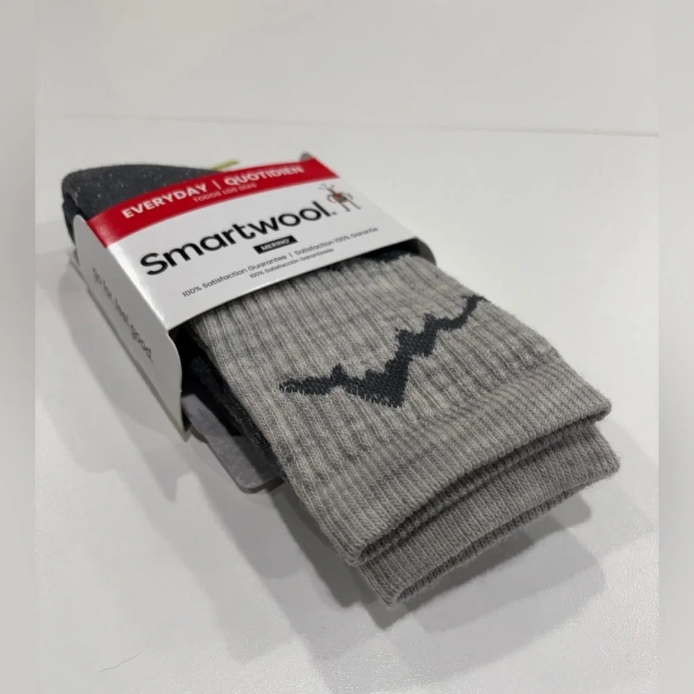 Smartwool Men's Large Everyday Horns Clash Crew Socks NWT Grey Blue Support